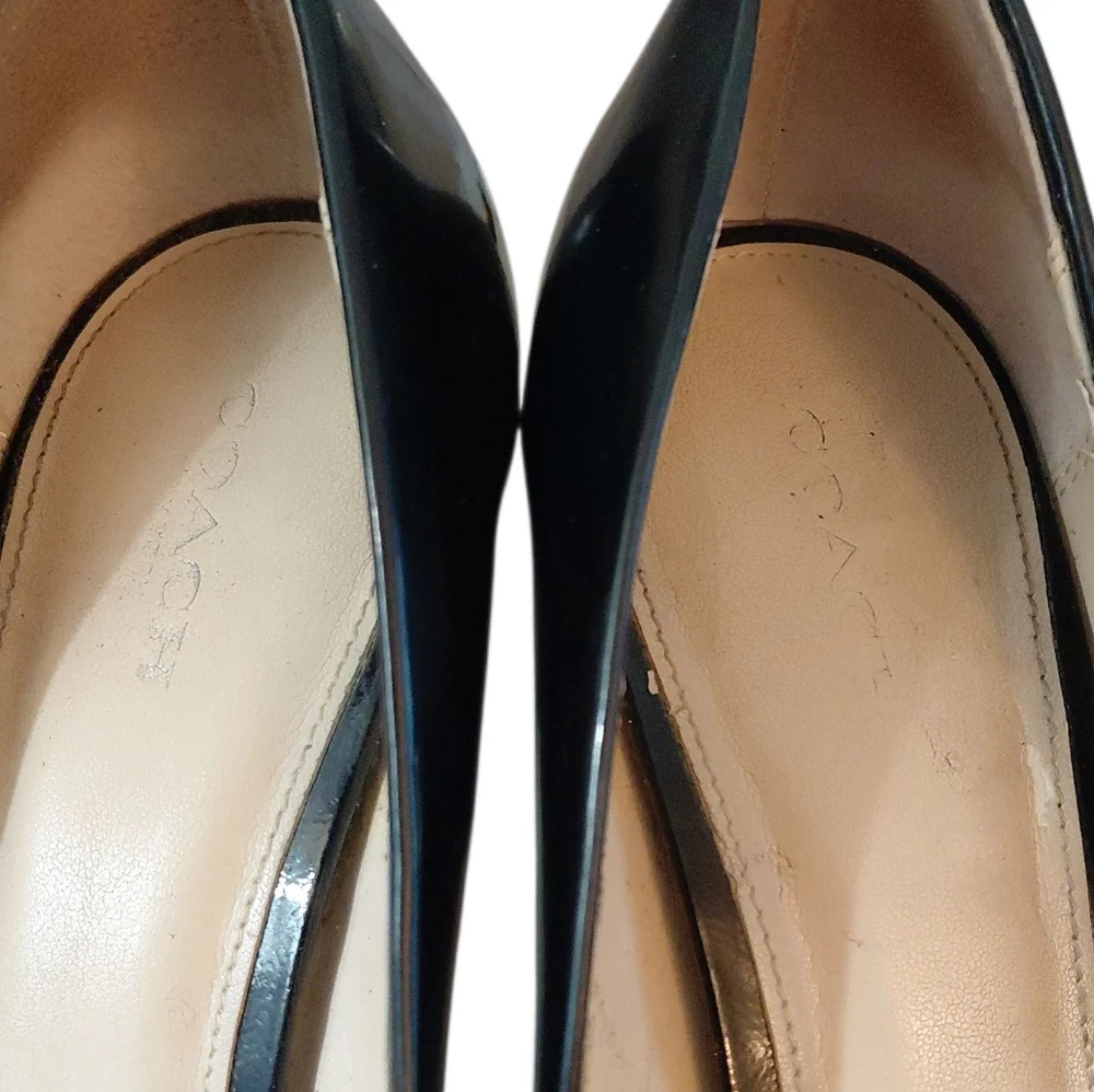 Coach Scarlet Peep-Toe Platform Pumps Black Patent Leather Heels Size 9 - Picture 4 of 15
